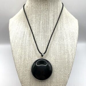 Black Double Sided Glass Pendant Necklace